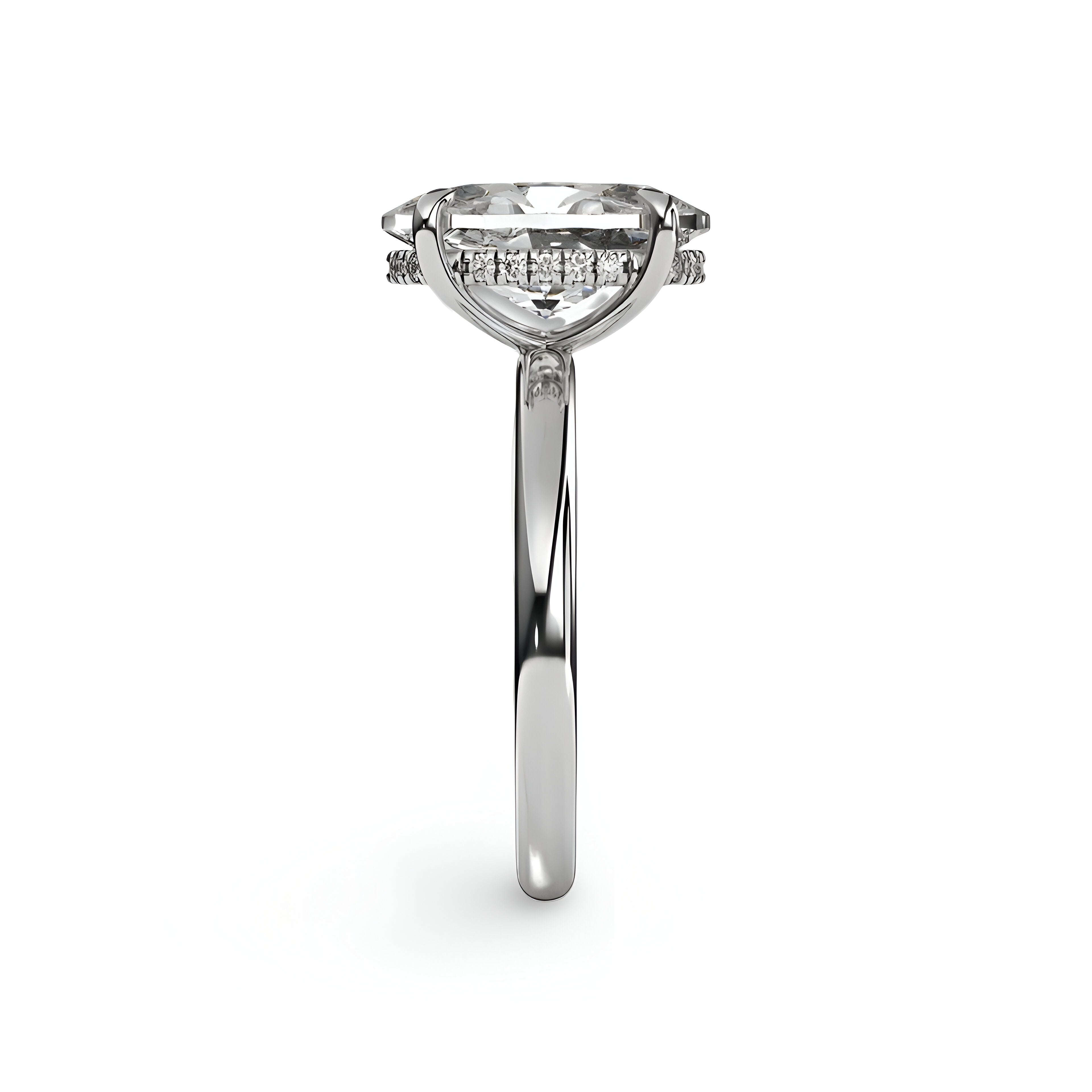 MG SOLARA™ 5.0ct Oval Cut Solitaire with Hidden Halo — Sterling Silver & White Gold