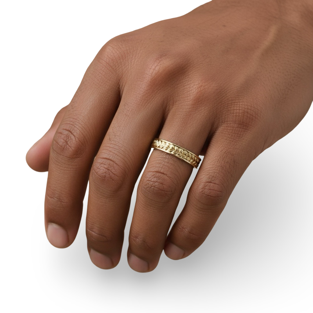 MG NOVO 3mm Leaf-Engraved Yellow Gold Band