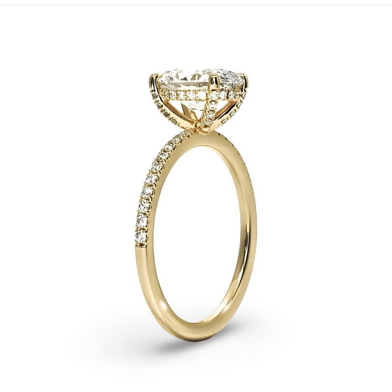 MG LUNARE™ 3.0ct Oval Cut Ring with Pavé & Hidden Halo – 9ct / 14ct / 18ct Gold (Yellow, Rose & White)