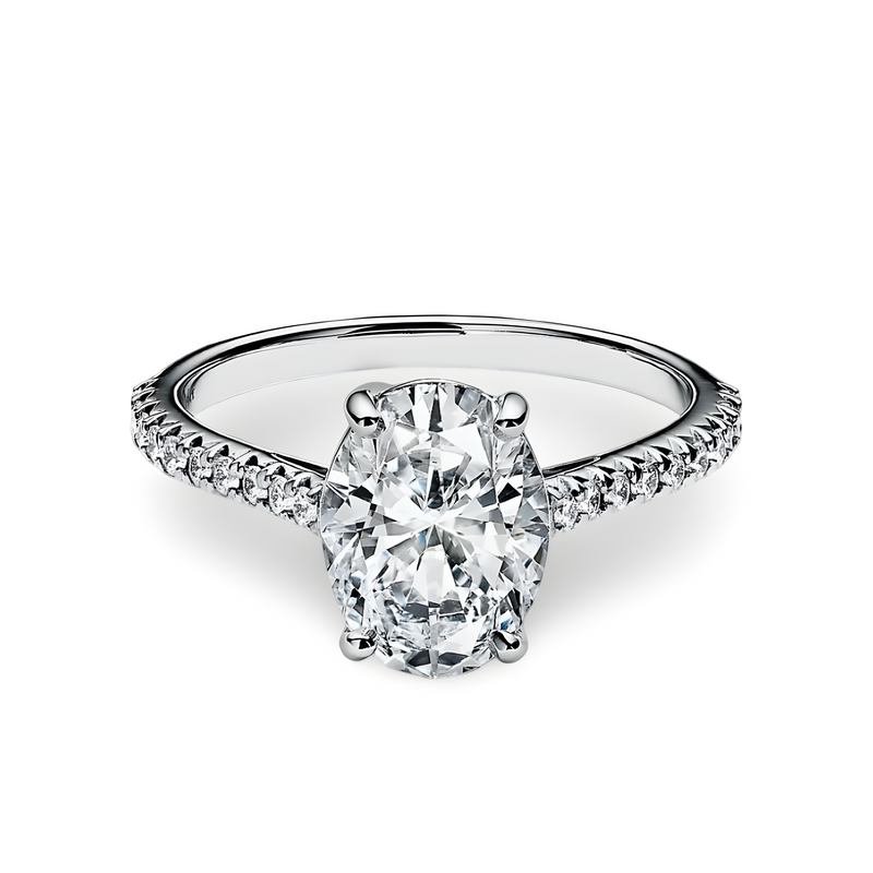 MG LUNARE™ 3.0ct Oval Cut Ring with Pavé & Hidden Halo – Sterling Silver / 9ct / 14ct White Gold