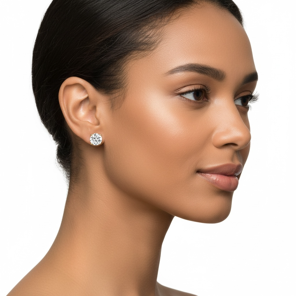 2.0ct Round Brilliant Moissanite Studs – 9K Yellow Gold