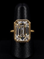 10.0CT Emerald-Cut Moissanite · Bezel Setting · Hidden Halo · Solid Gold