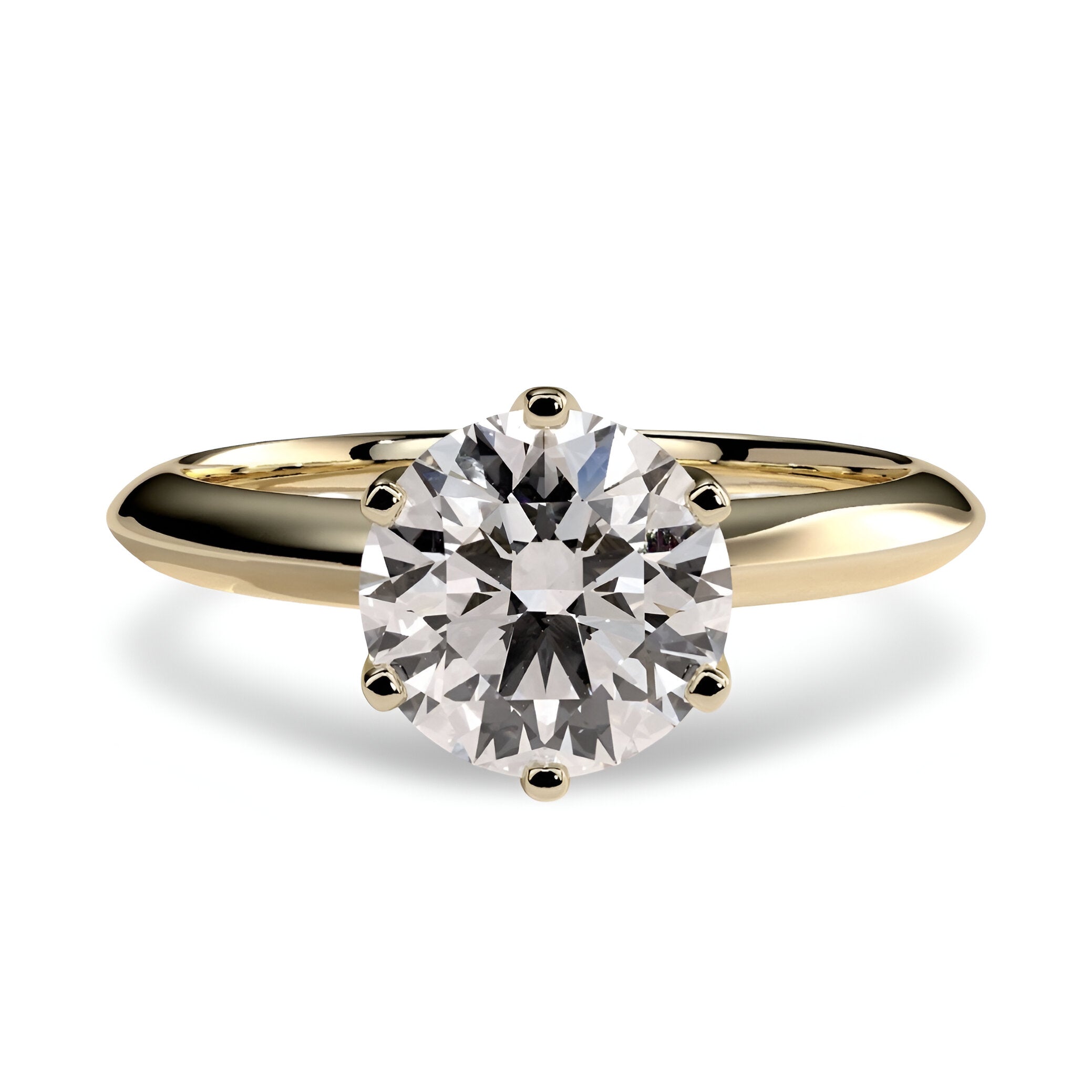 2.0ct Premium Round Brilliant Solitaire Ring – 6 Eagle-Tipped Claws with Petal Prong Setting | 9K–18K Yellow Gold