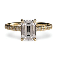 3CT Emerald Cut Hidden Halo Pavé Engagement Ring | 9K–18K Solid Yellow Gold