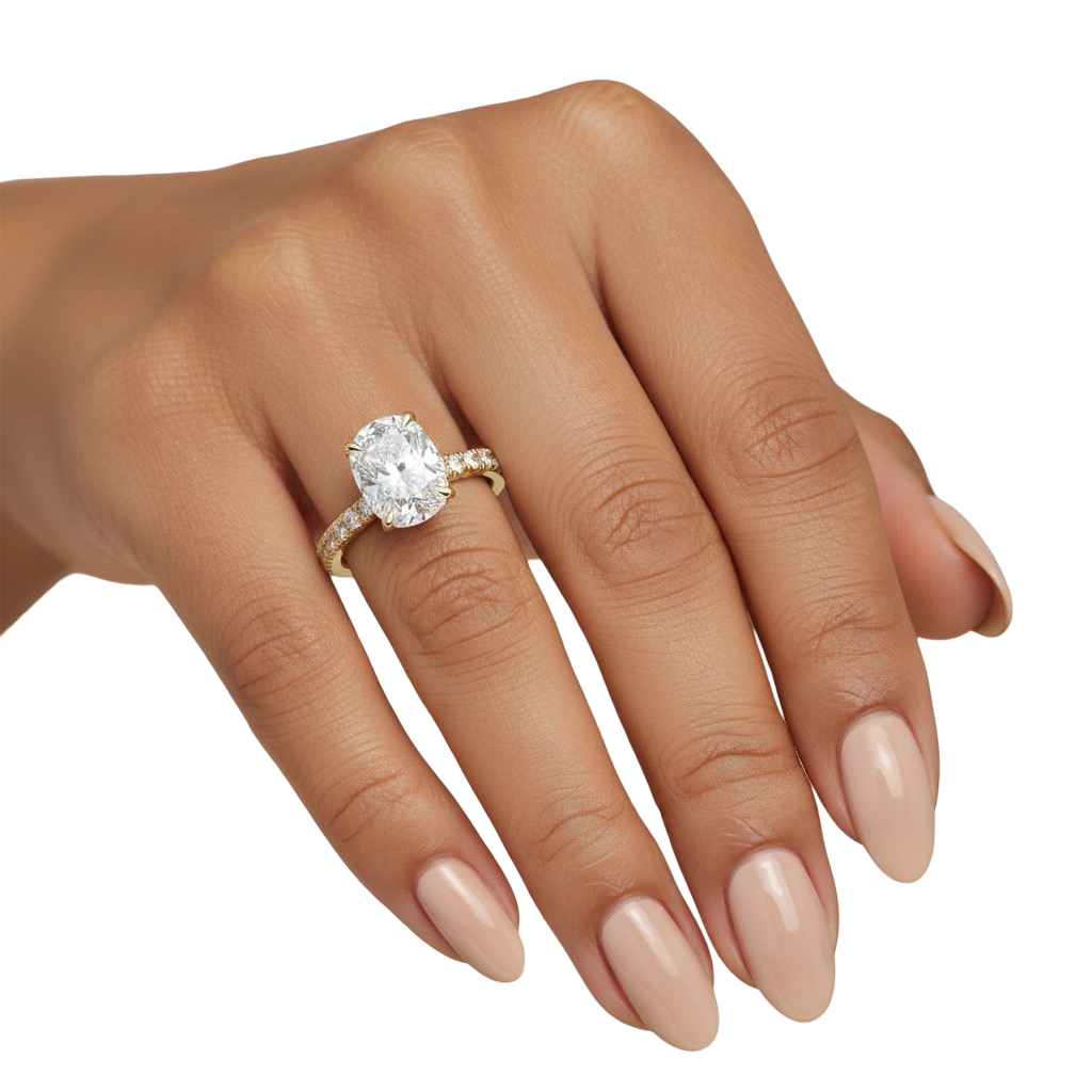 3.0CT Cushion Cut Hidden Halo Pavé Engagement Ring