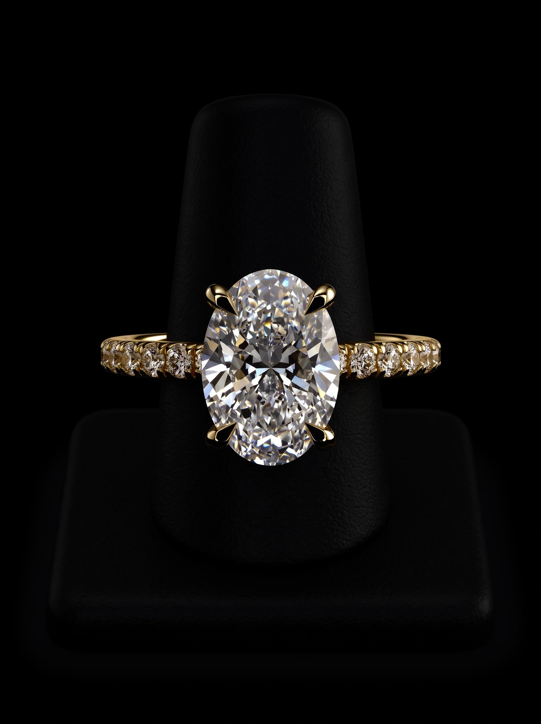 2.0CT Oval Cut Hidden Halo Pavé Engagement Ring - 9-18K Yellow Gold