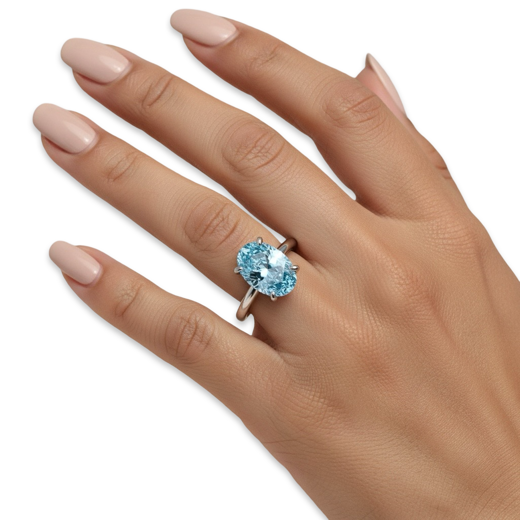 4.0ct Oval-Cut Blue Topaz Solitaire Ring with Hidden Moissanite Halo
