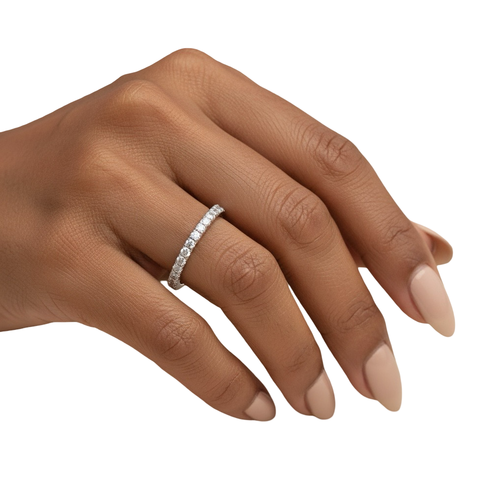 Round Brilliant Half Pavé Band – 0.10ct Stones | Sterling Silver