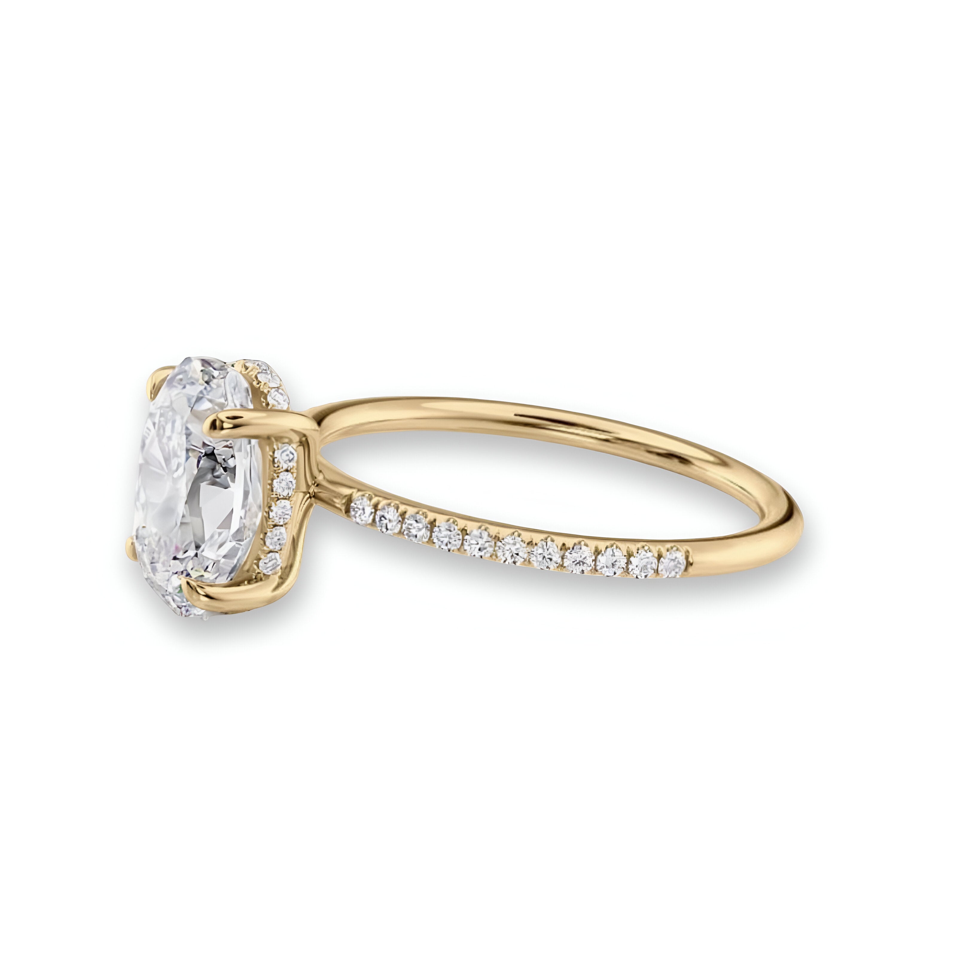 3.0CT Gold Oval Cut Ring W/ Hidden Halo Set in Pavé