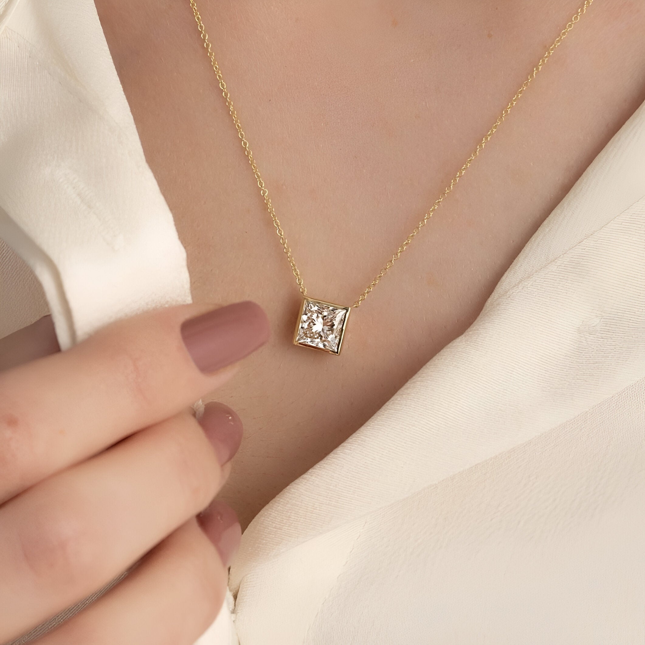 Gold Cushion Cut Necklace