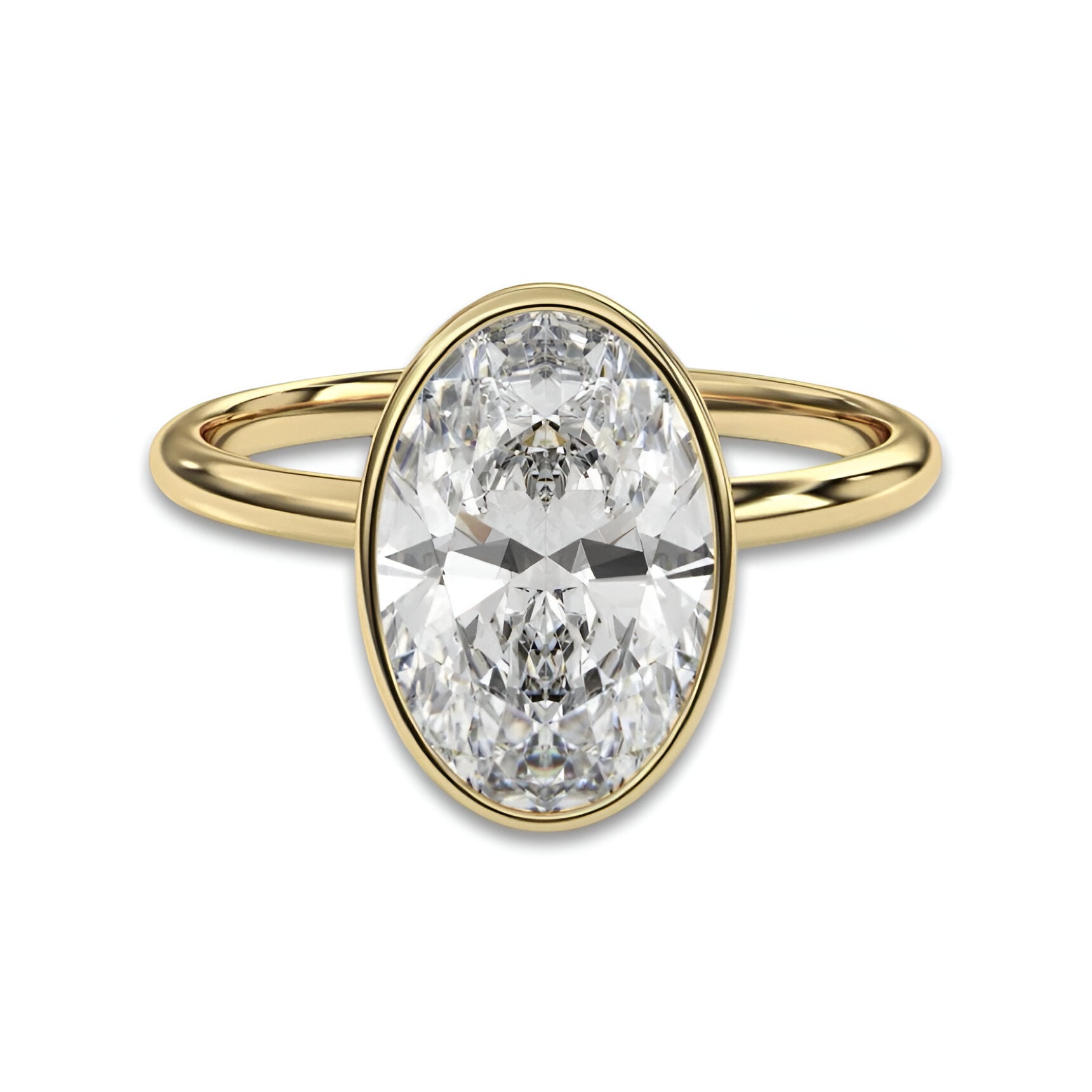 4.0 ct Oval Cut Moissanite Bezel Ring – 9K - 18K Yellow Gold
