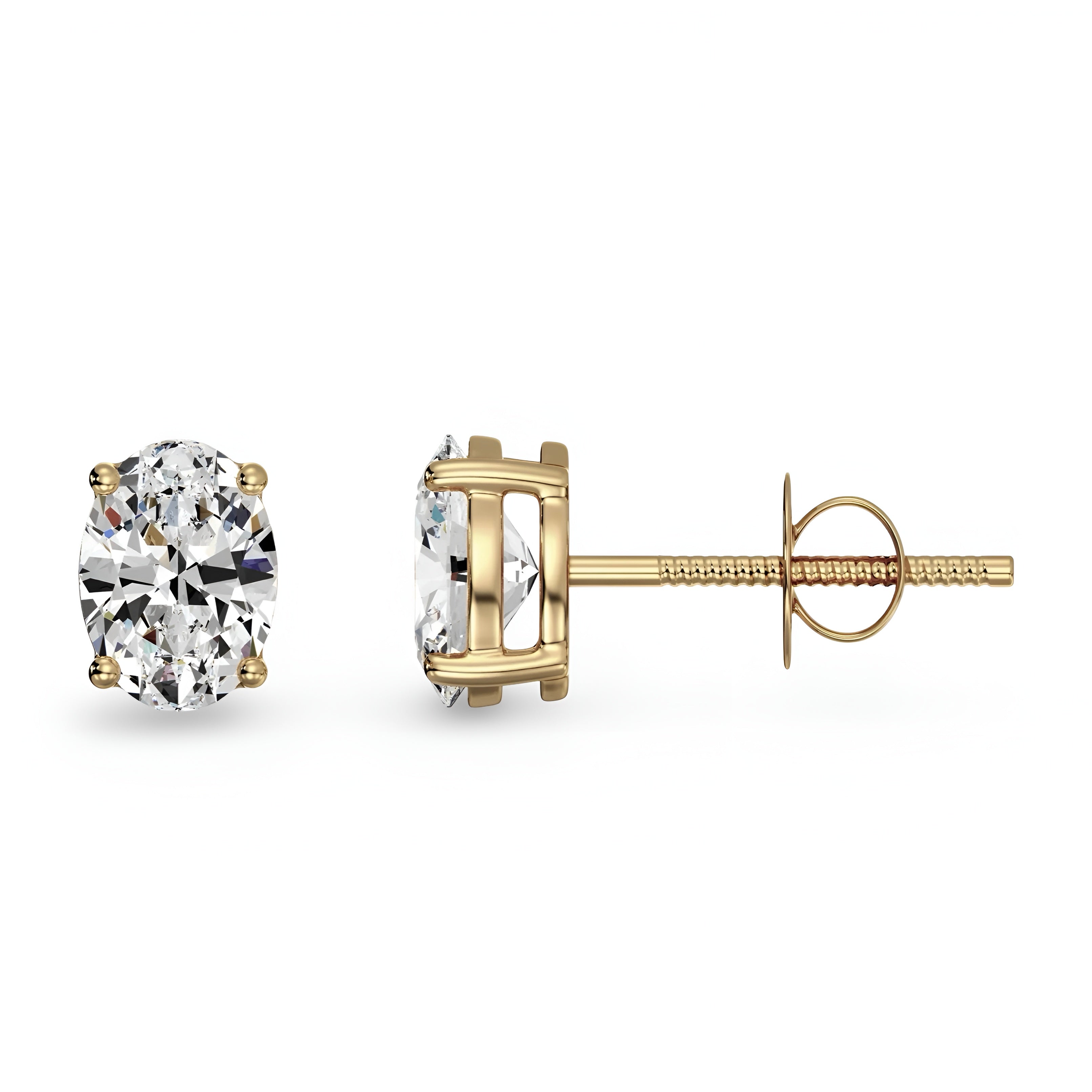 2.0ct Oval Brilliant Moissanite Studs – 9K Yellow Gold