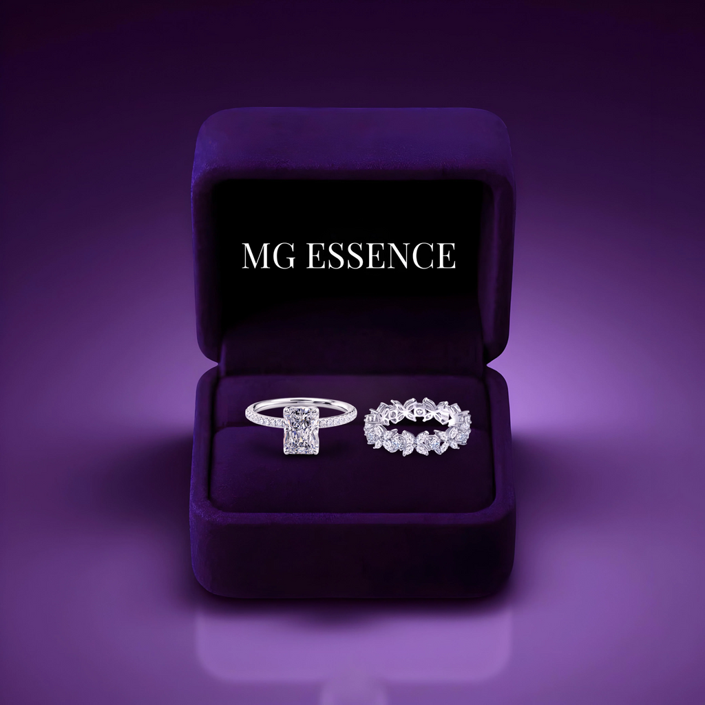 4.0CT Radiant Cut W/ Hidden Halo & Additional Mixed Marquise Band MG ESSENCE