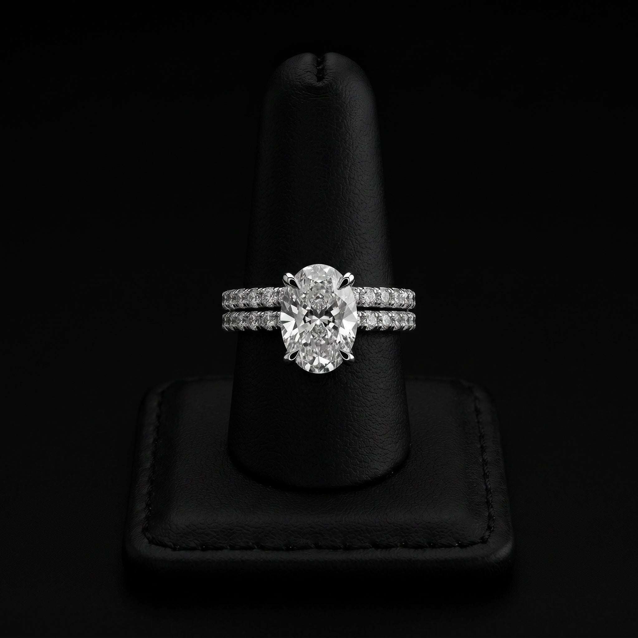 2.0CT Oval Cut Hidden Halo Pavé Engagement Ring - Sterling Silver & 9-14K White Gold