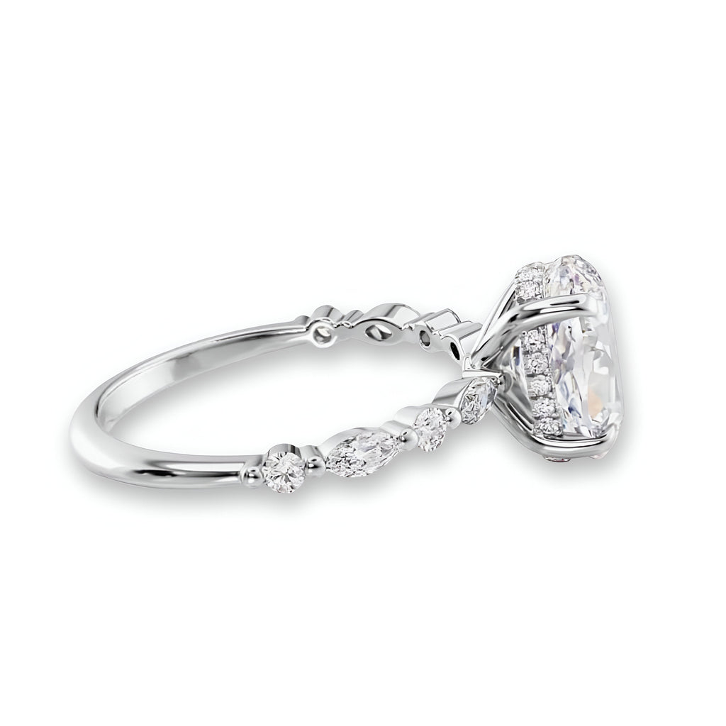 2.0CT Oval Cut W/ Half Eternity Marquise Band MG ESSENCE
