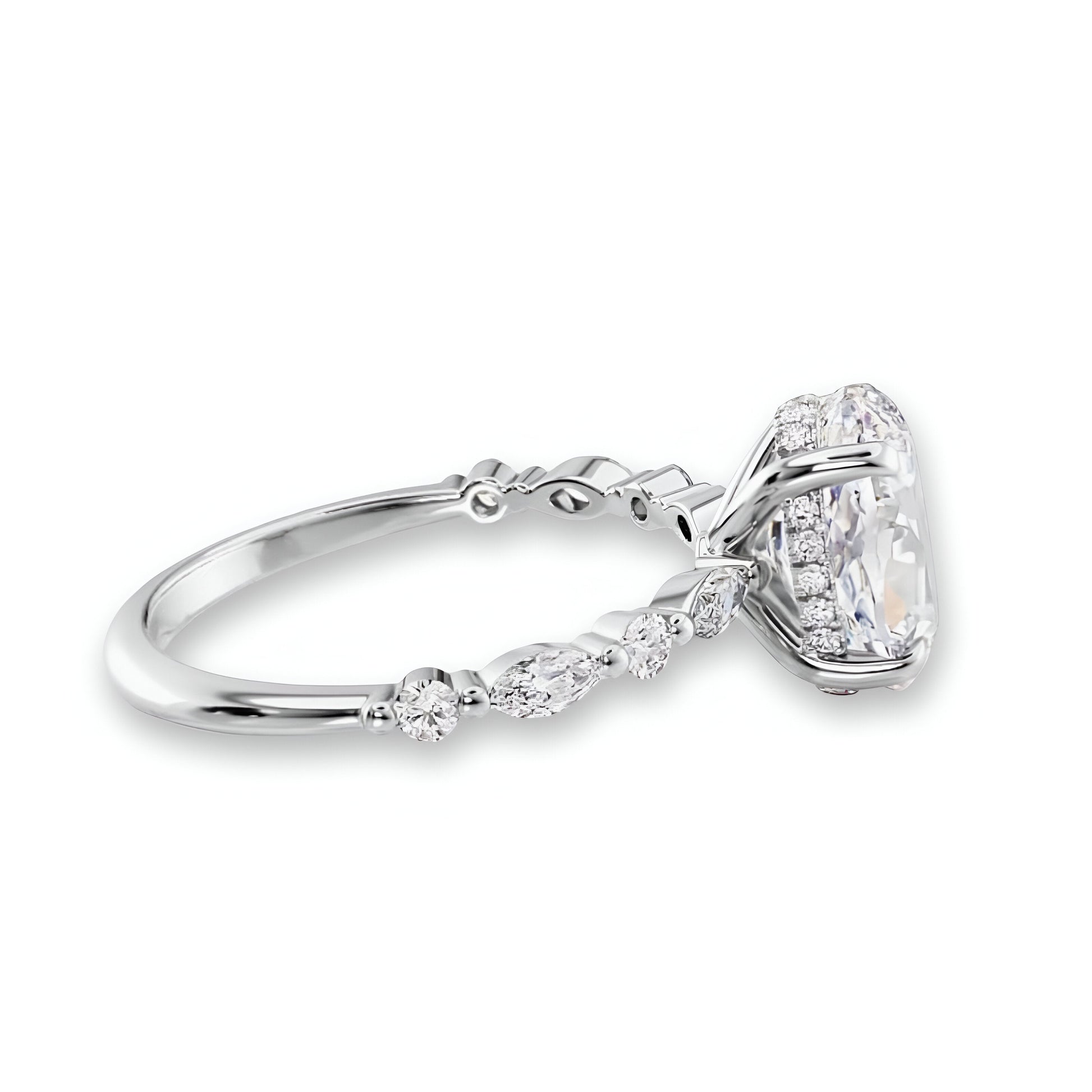 2.0CT Oval Cut W/ Half Eternity Marquise Band MG ESSENCE