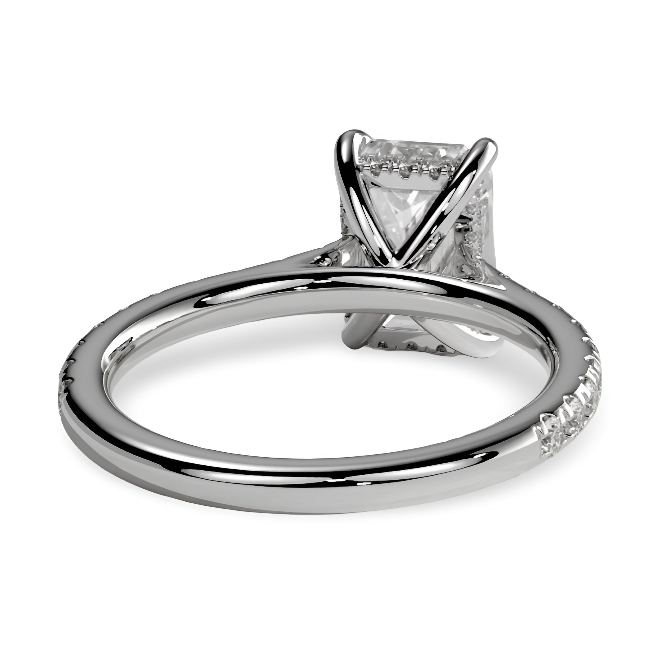 3CT Emerald Cut Hidden Halo Pavé Engagement Ring | Sterling Silver, 9K & 14K Solid White Gold