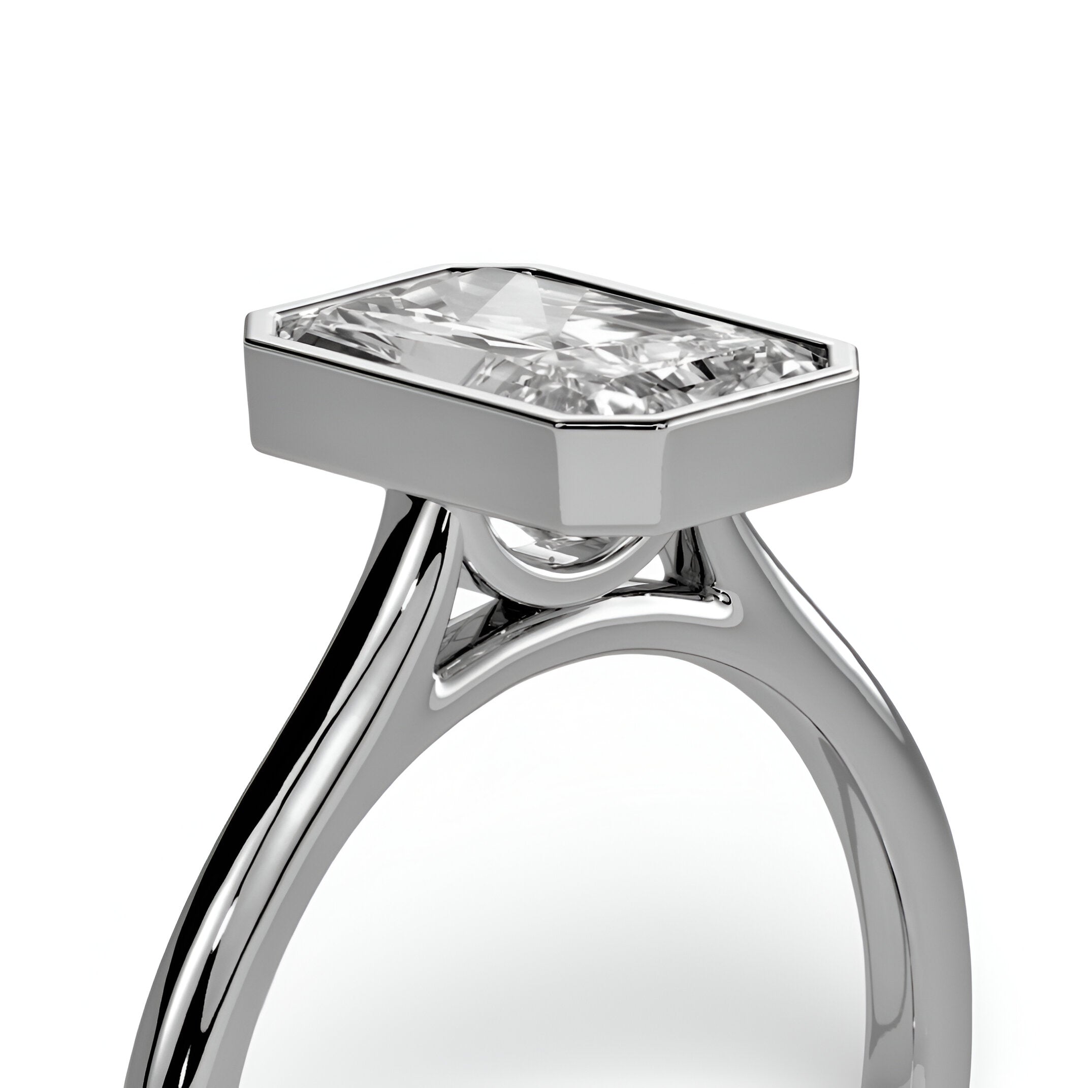 3.0ct Radiant Bezel Ring | Silver / 9-14K White Gold