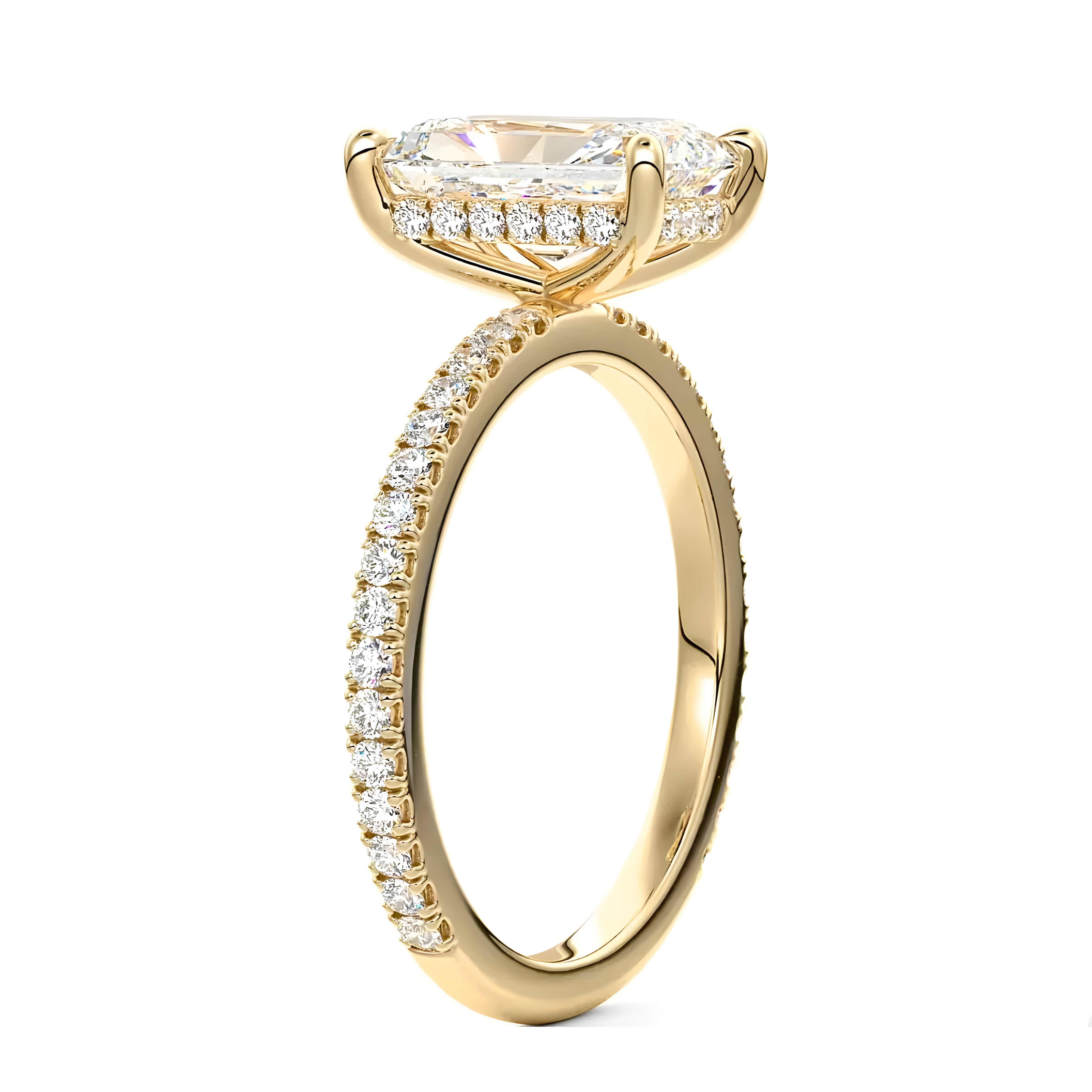 MG LUMINA™ 4.0ct Radiant Cut Hidden Halo Pavé Ring – 9ct / 14ct / 18ct Solid Gold