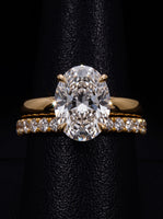 3.0CT Oval-Cut Moissanite · Hidden Halo Solitaire · 3.5mm Band · Pavé Wedding Band · Yellow Gold