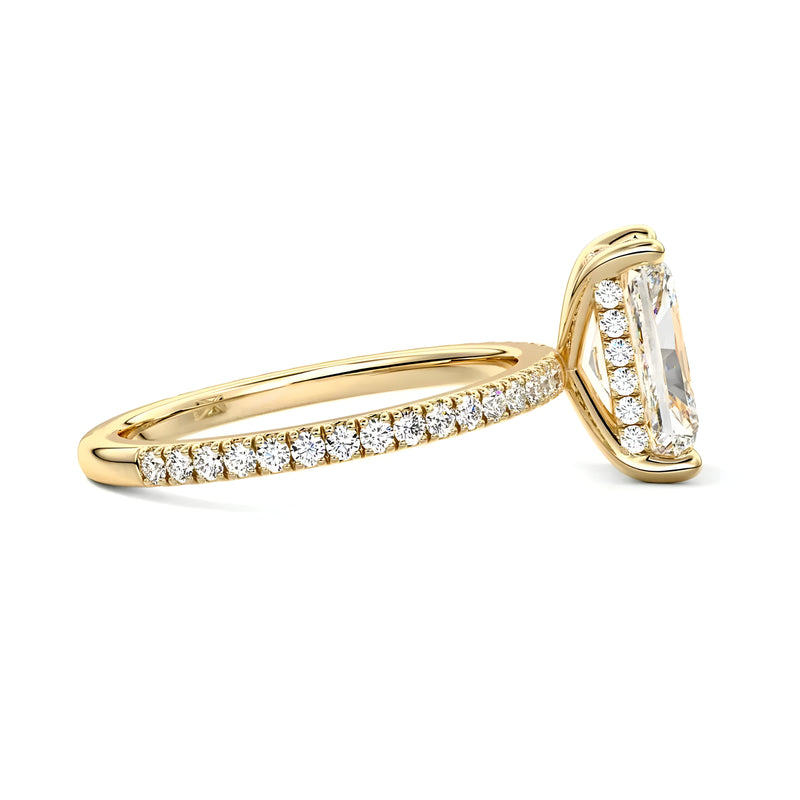 MG LUMINA™ 4.0ct Radiant Cut Hidden Halo Pavé Ring – 18K Gold Plated / 9ct / 14ct / 18ct Solid Gold