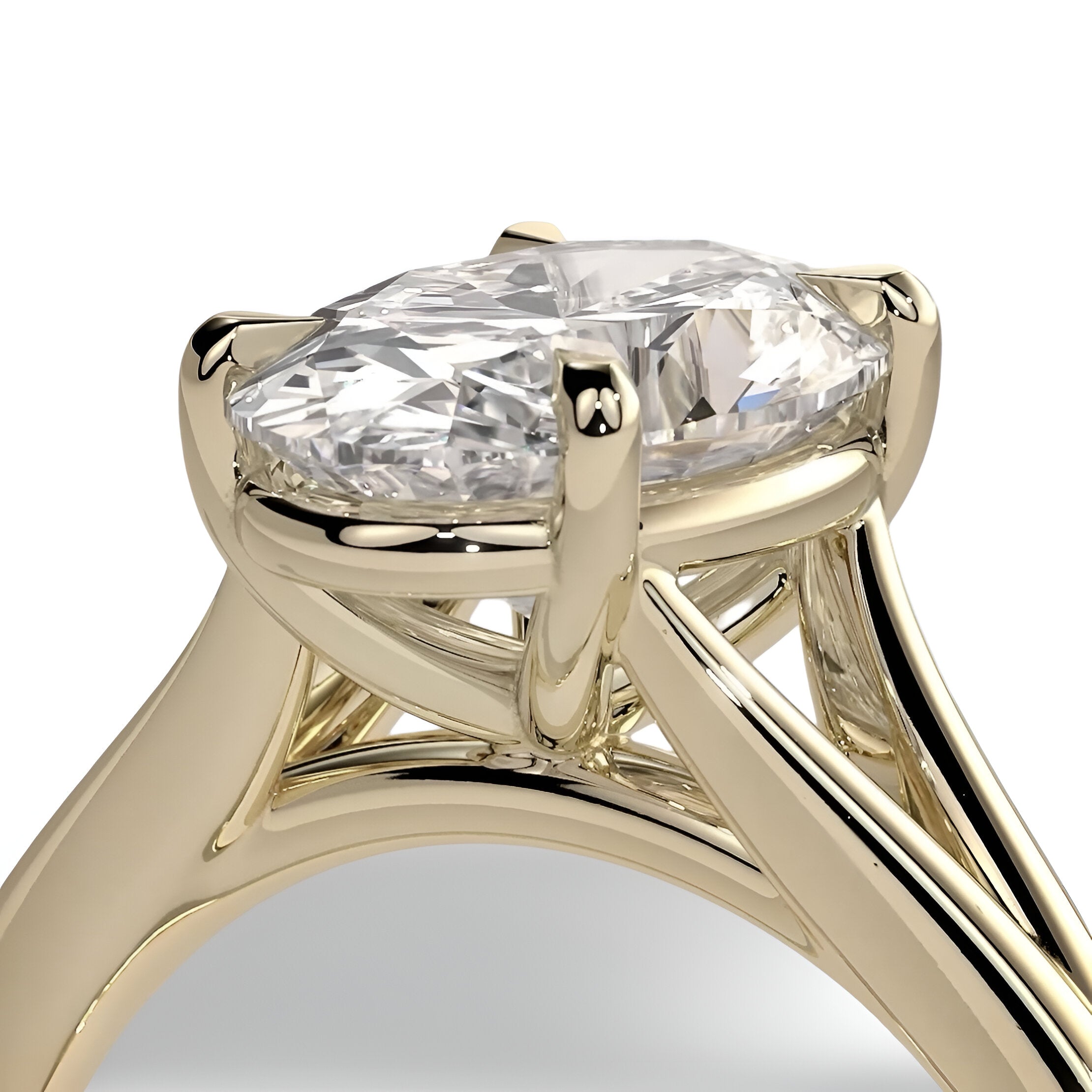 4.0ct Oval Cut Split-Shank Solitaire Ring - Solid Gold