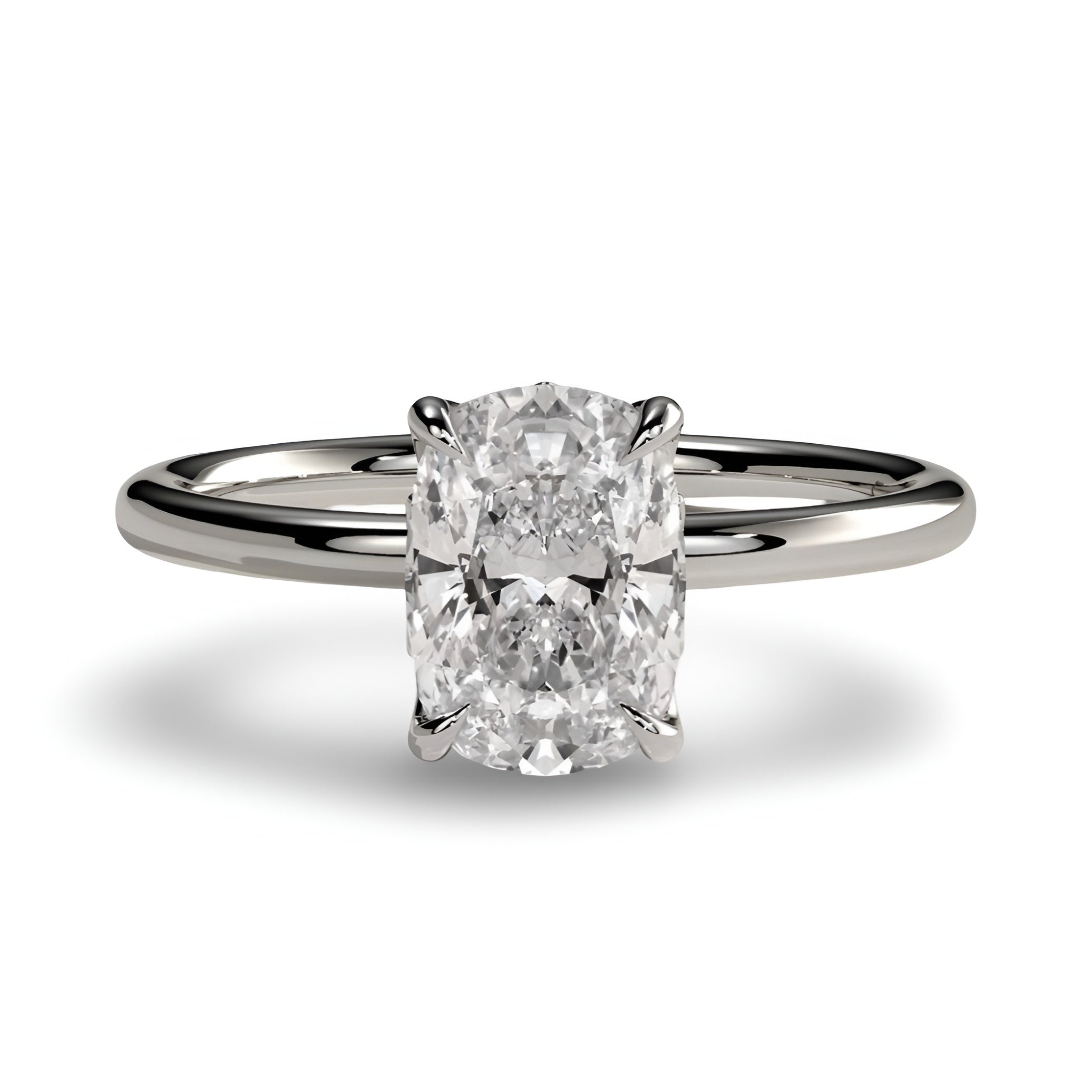2.0ct Elongated Cushion Cut 4-Claw Solitaire Ring – Sterling Silver & 9–14k White Gold