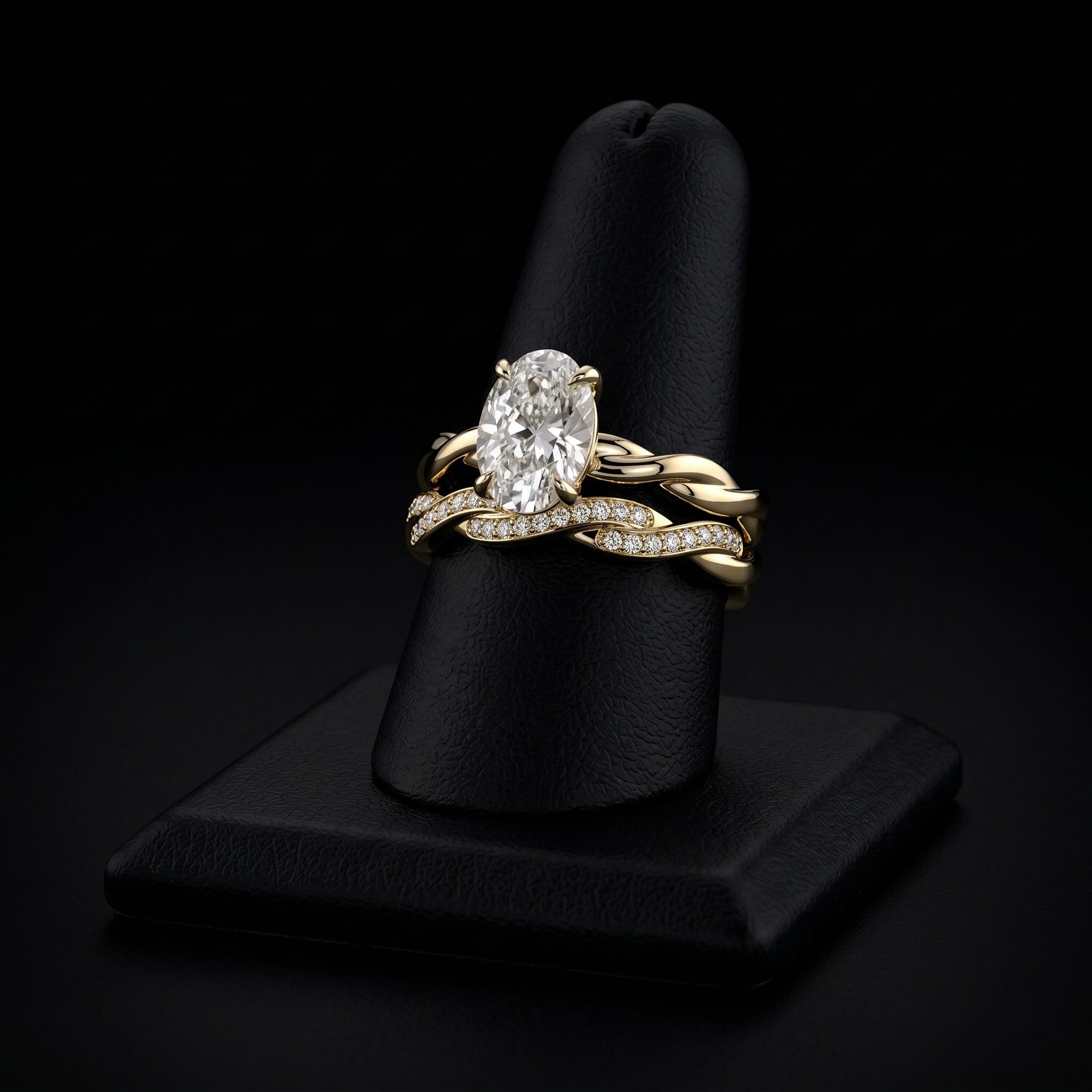 3.0ct Oval Cut Hidden Halo Twisted Shank Solitaire Ring – 9-18K Yellow Gold