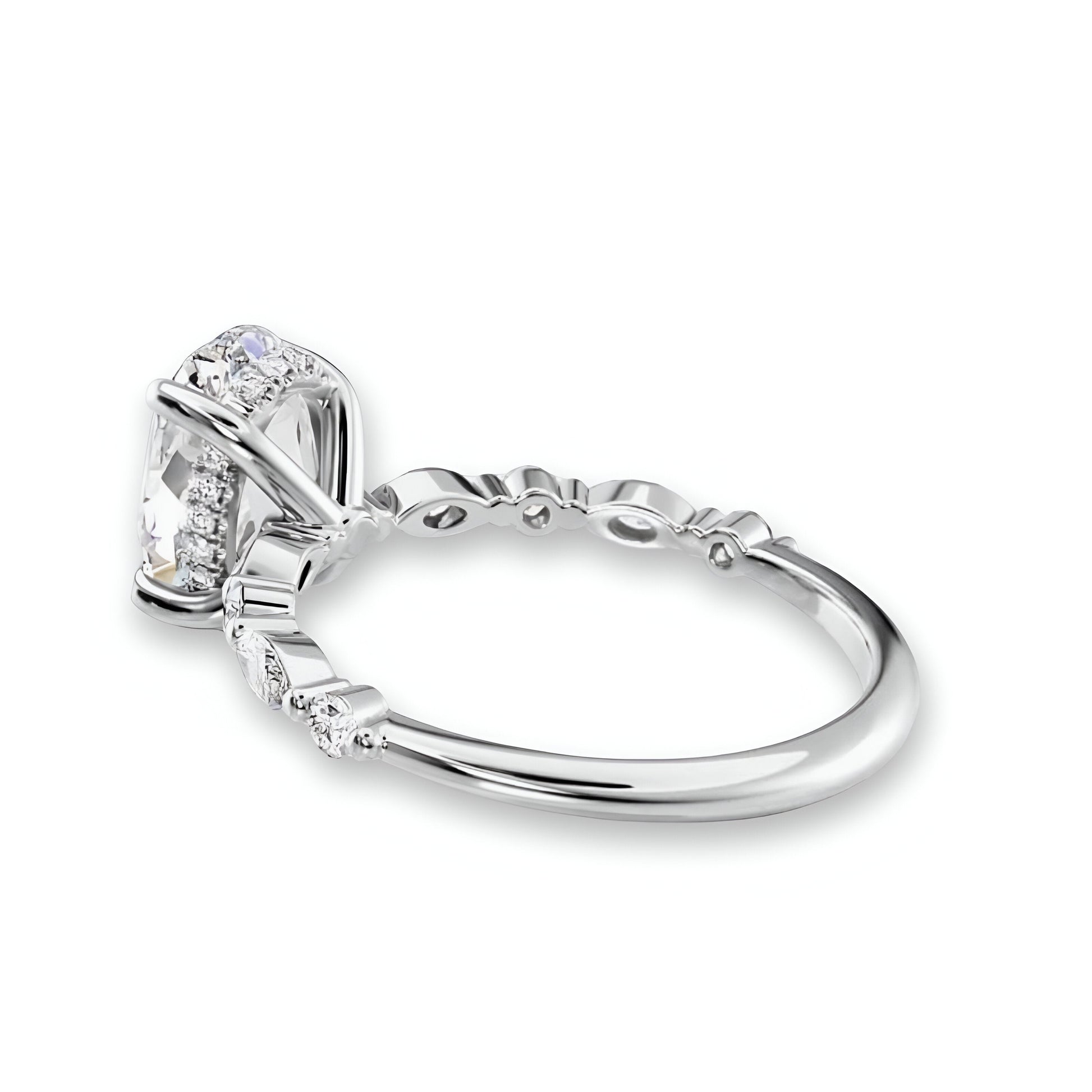 2.0CT Oval Cut W/ Half Eternity Marquise Band MG ESSENCE