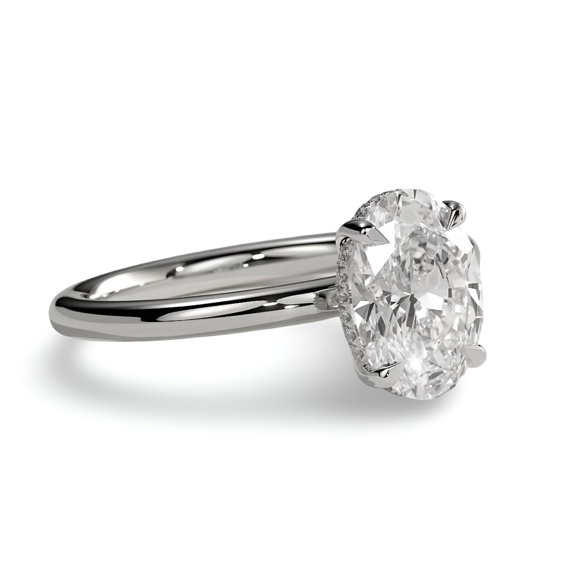 2.0ct Oval-Cut Hidden Halo Solitaire Ring
Four-Claw Setting · Sterling Silver to Solid White Gold