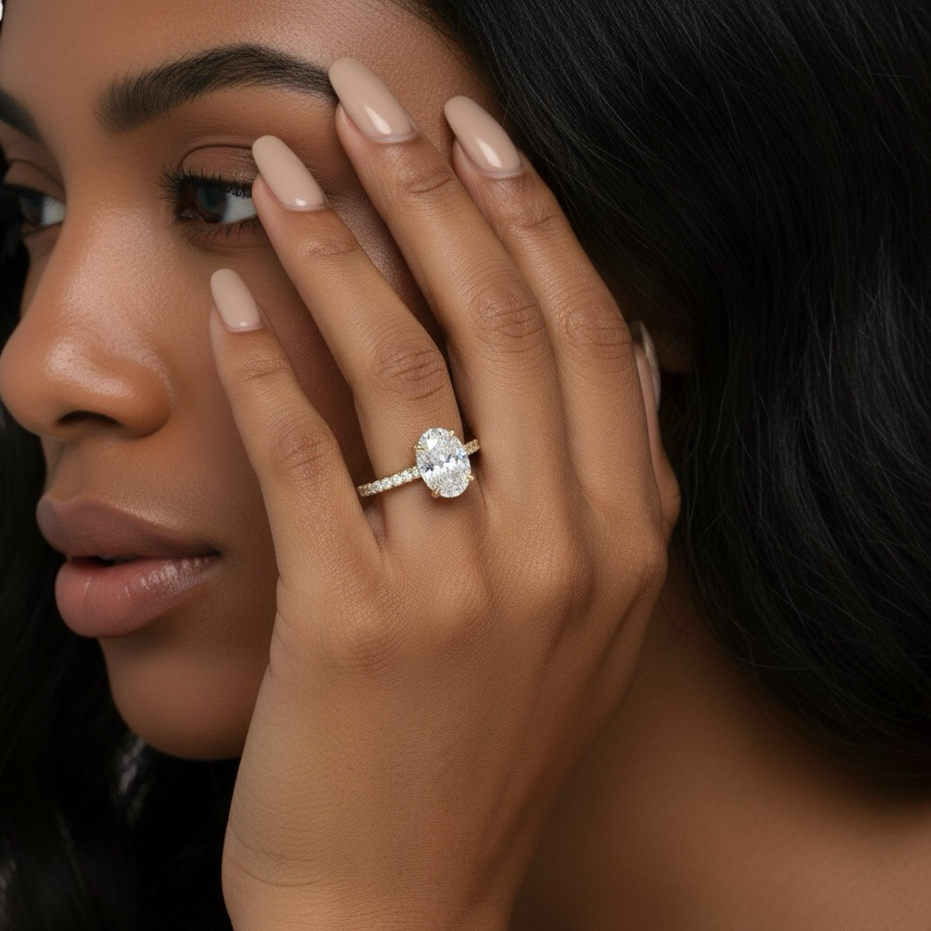 2.0CT Oval Cut Hidden Halo Pavé Engagement Ring - 9-18K Yellow Gold