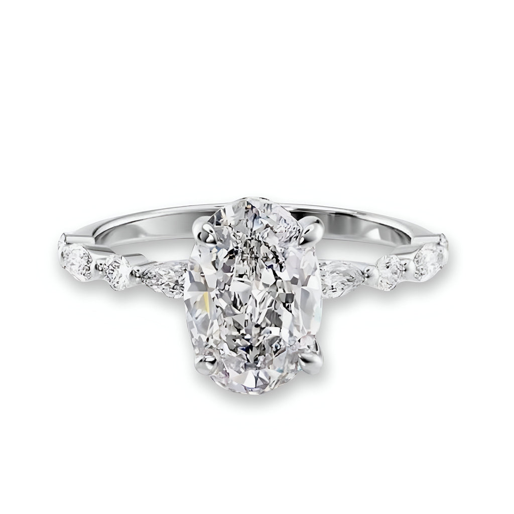 2.0CT Oval Cut W/ Half Eternity Marquise Band MG ESSENCE