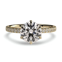 2.0 Ct Round Brilliant Solitaire – 6-Claw with Crown Gallery & Pavé Band | 9–18K Yellow Gold