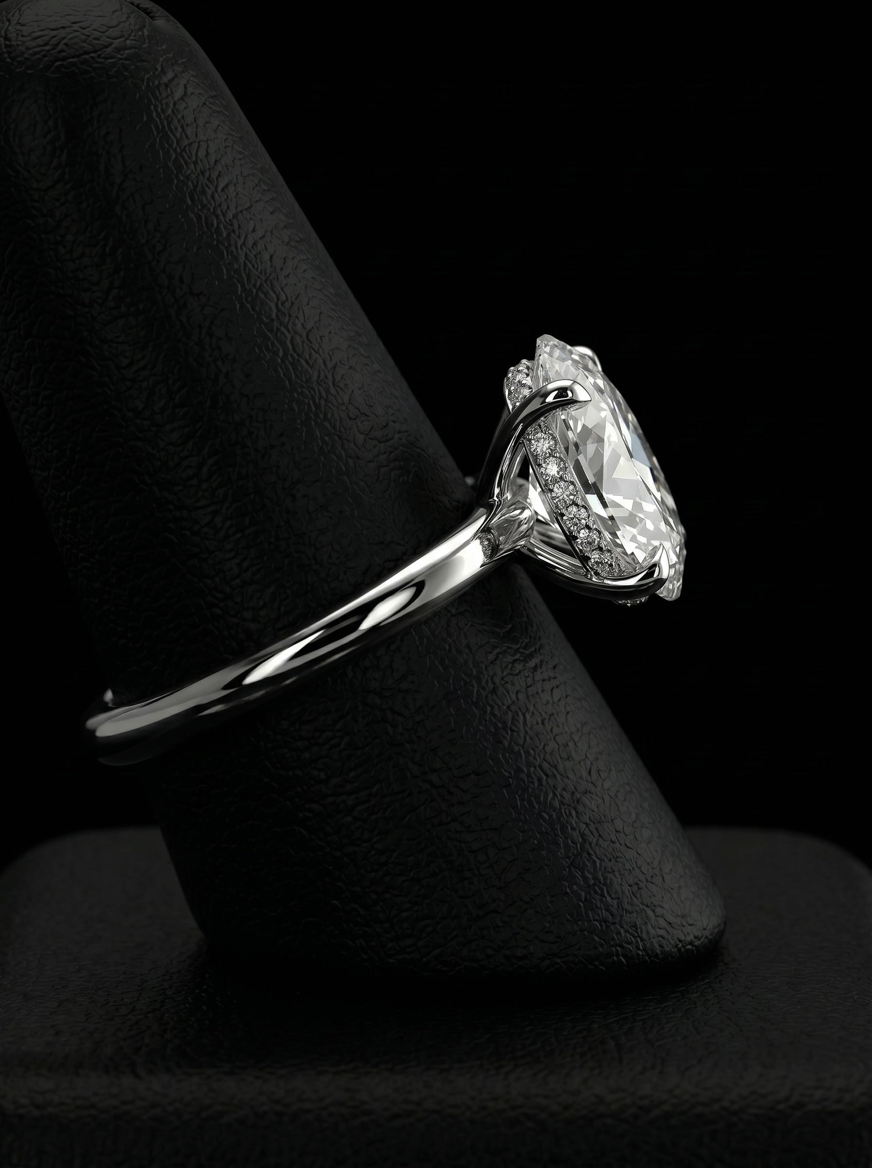 2.0ct Oval-Cut Hidden Halo Solitaire Ring
Four-Claw Setting · Sterling Silver to Solid White Gold