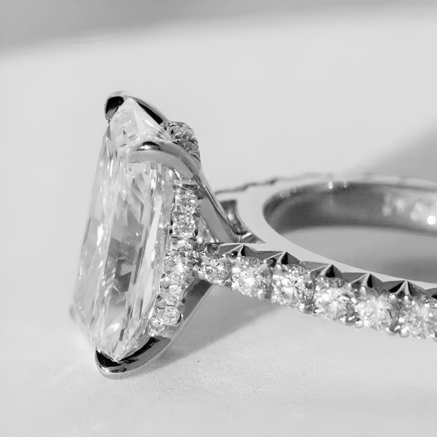 MG AURORA™ 5.0ct Radiant Cut Ring with Hidden Halo & Pavé – Sterling Silver / 9ct / 14ct White Gold