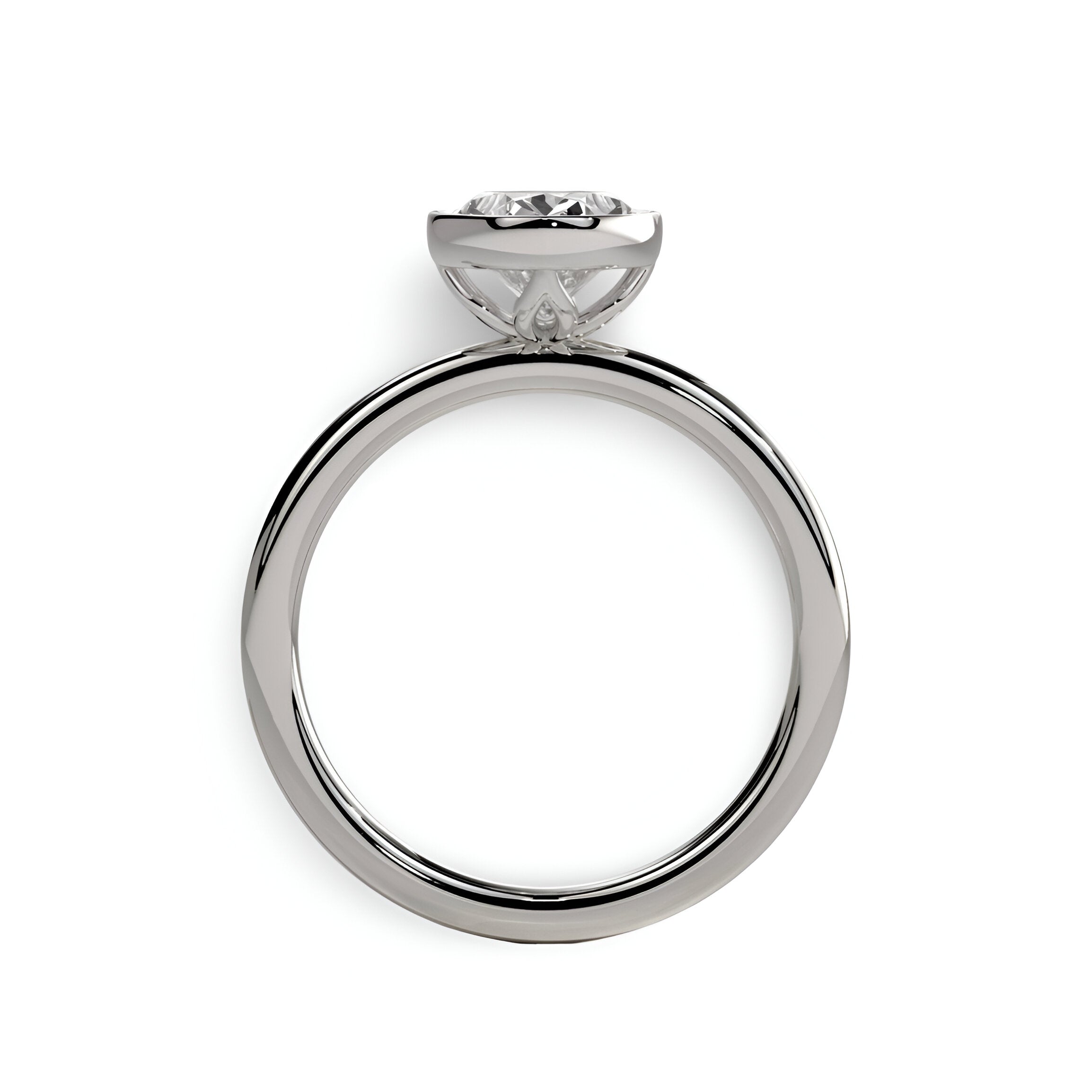 2.0 Ct Oval Cut Ring – Bezel Setting with Petal Gallery | Sterling Silver to White Gold