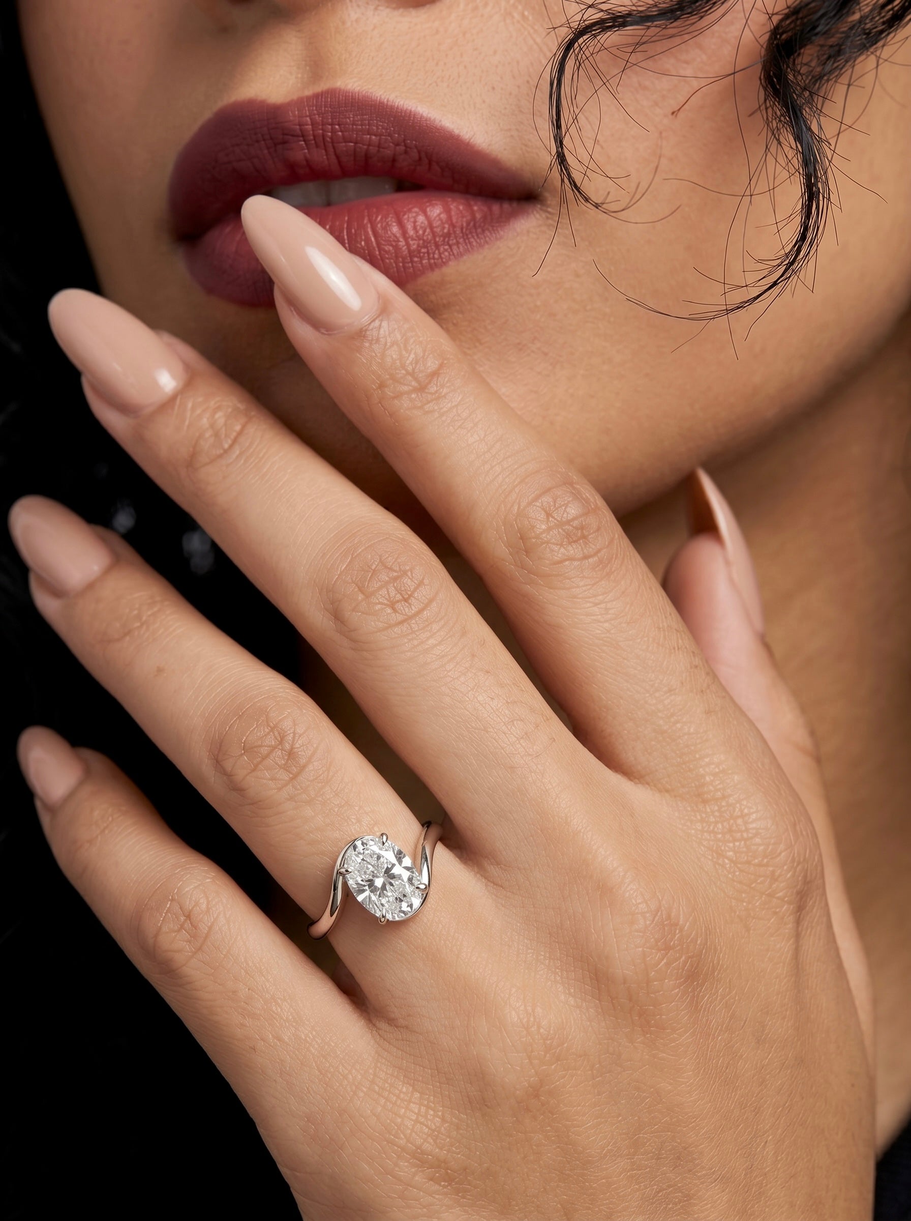 3.0ct Oval Cut Twisted Band Solitaire Ring - 9-18K White Gold