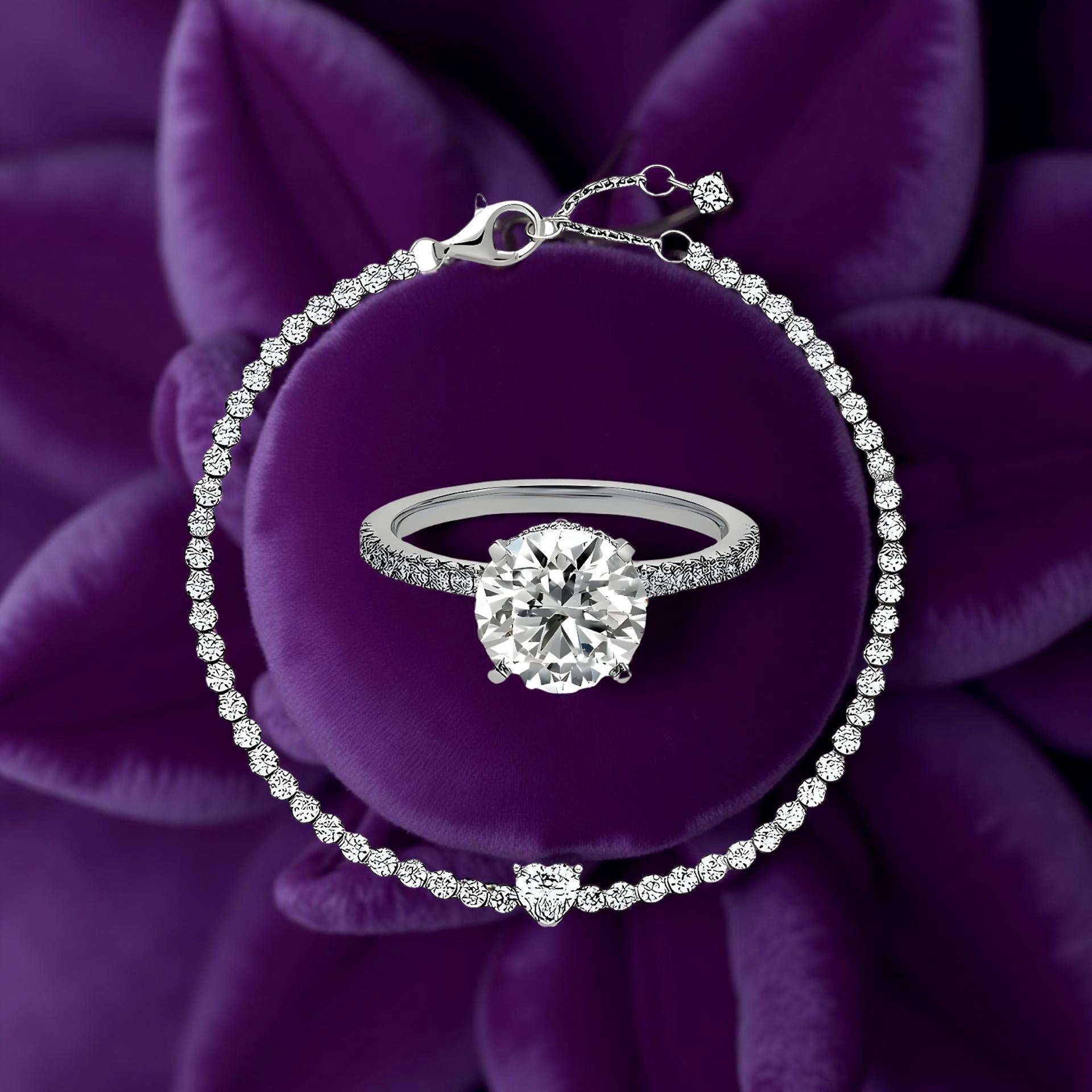 2.0 CT ROUND BRILLIANT CUT RING W/ SILVER HEARTED TENNIS NECKLACE - MG ESSENCE
