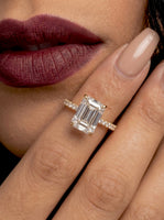 3CT Emerald Cut Hidden Halo Pavé Engagement Ring | 9K–18K Solid Yellow Gold