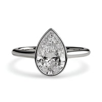 2.0ct Pear Cut Bezel Set Engagement Ring – Sterling Silver / 9K–14K White Gold