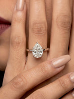2.0ct Pear Cut Solitaire Ring with Hidden Halo – 5-Claw Setting | Sterling Silver & 9–14k White Gold