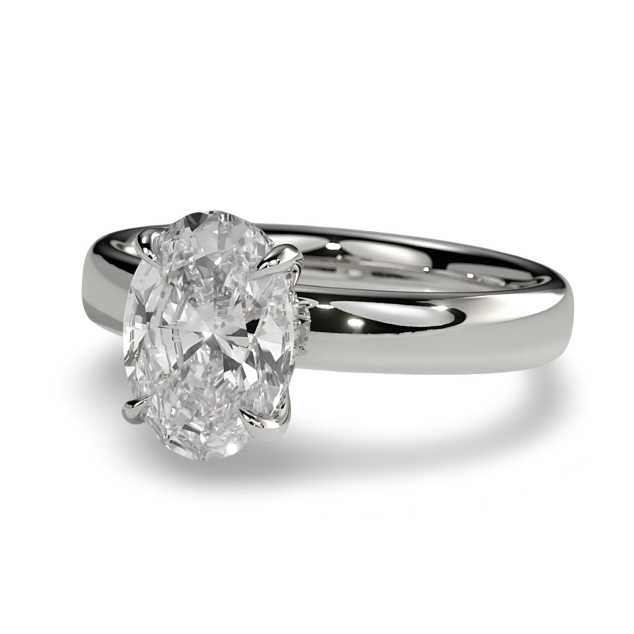2.0ct Oval Cut Hidden Halo Solitaire – Sterling Silver & White Gold Edition