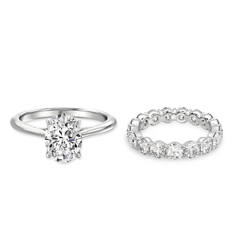 3.0ct Oval Cut Moissanite Solitaire with Full Round Brilliant Eternity Band