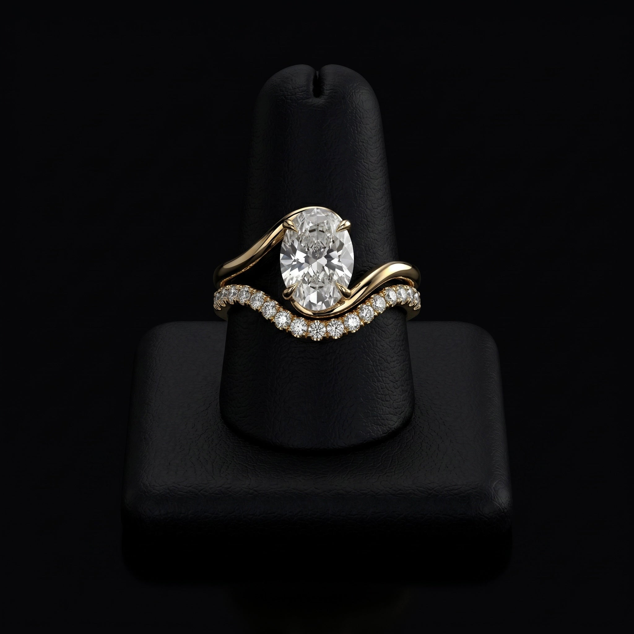 3.0ct Oval Cut Twisted Band Solitaire Ring - 9-18K Yellow Gold