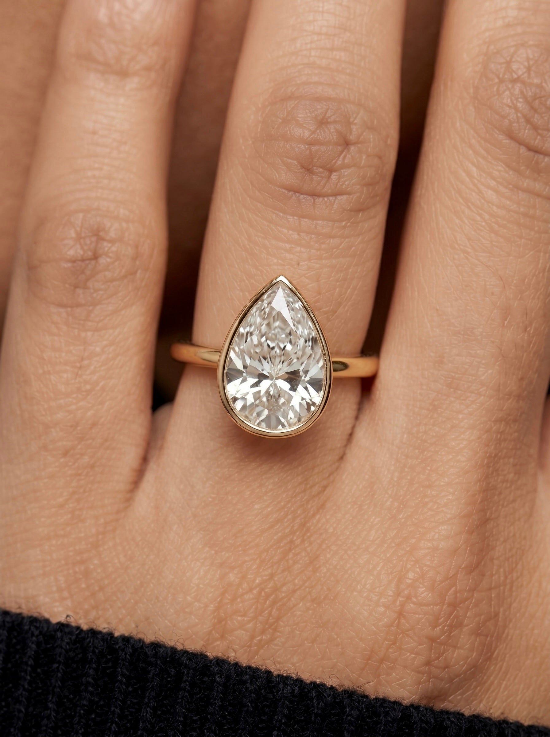 2.0ct Pear Cut Bezel Set Engagement Ring – 9K / 14K / 18K Yellow Gold