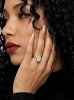 MG SOLARA™ 5.0ct Oval Cut Solitaire with Hidden Halo — Sterling Silver & White Gold