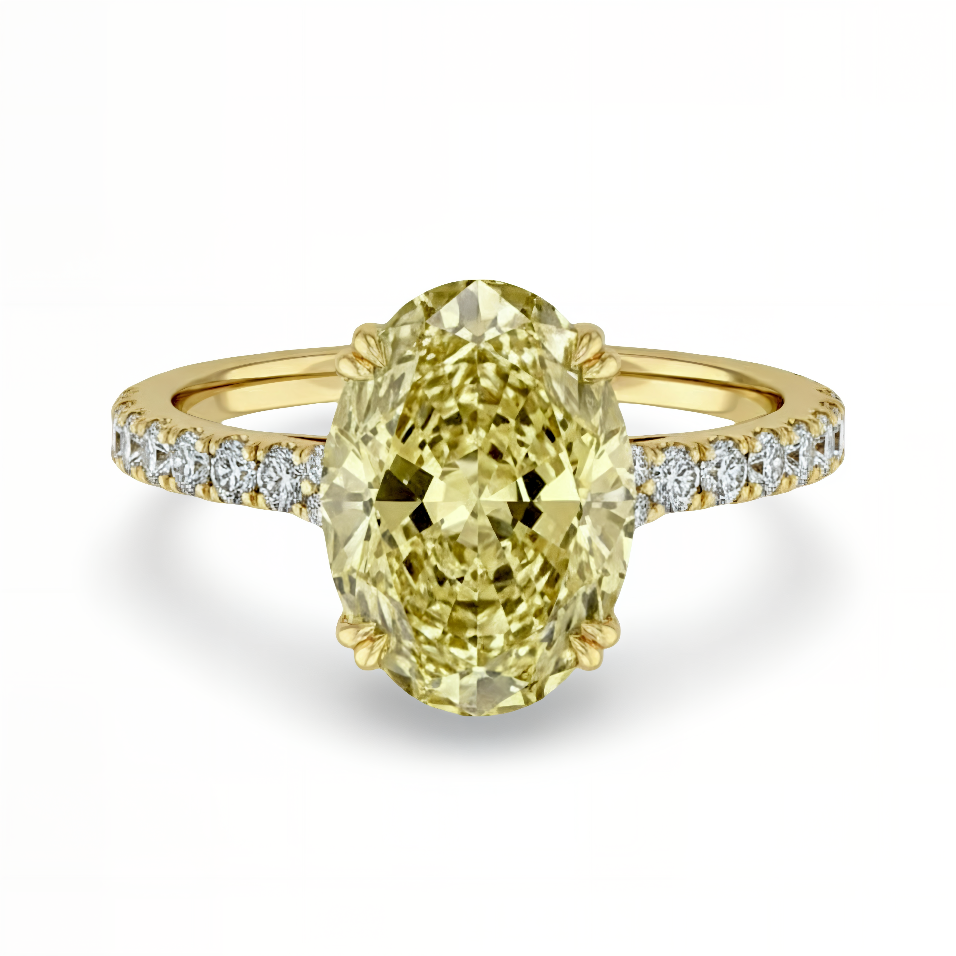3.0ct Yellow Oval Cut Ring — Double-Claw Pavé - 9K - 18K Yellow Gold