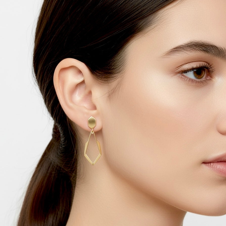 9K Yellow Gold Diamond-Shaped Dangle Earrings – Elegant Contemporary Design