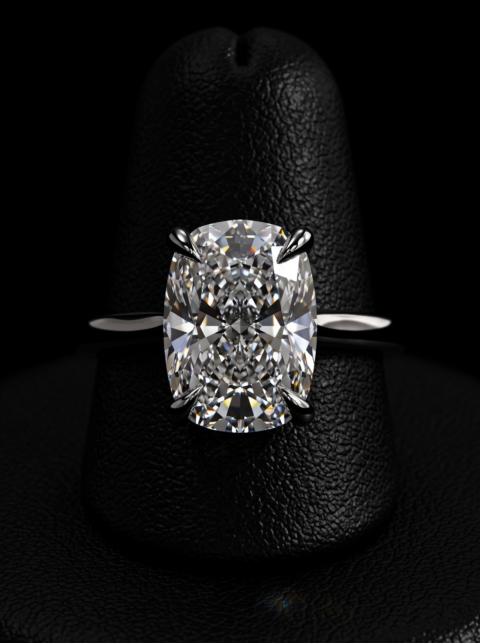 3.0ct Elongated Cushion Moissanite Solitaire | Hidden Halo & Cathedral Setting