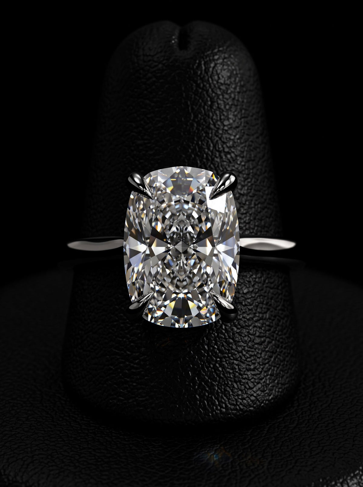 3.0ct Elongated Cushion Moissanite Solitaire | Hidden Halo & Cathedral Setting MG ESSENCE